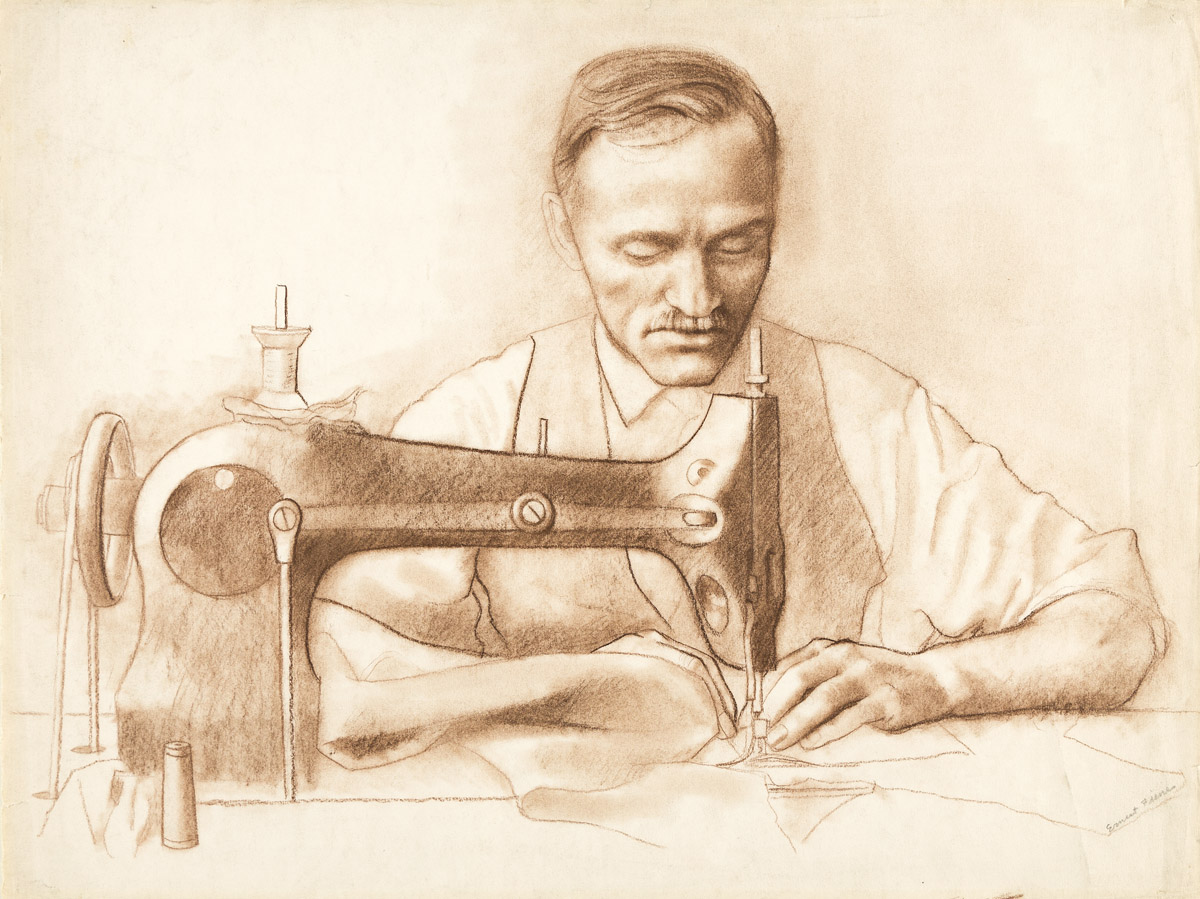 ERNEST FIENE (1894-1965) Man at a Sewing Machine.